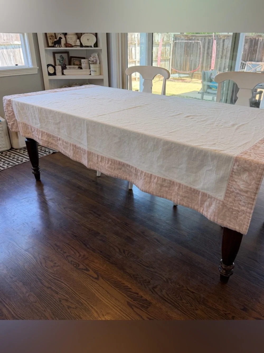 Le Telerie Toscane Italy Jacquard Basketweave Cotton Tablecloth Pink White 62x84